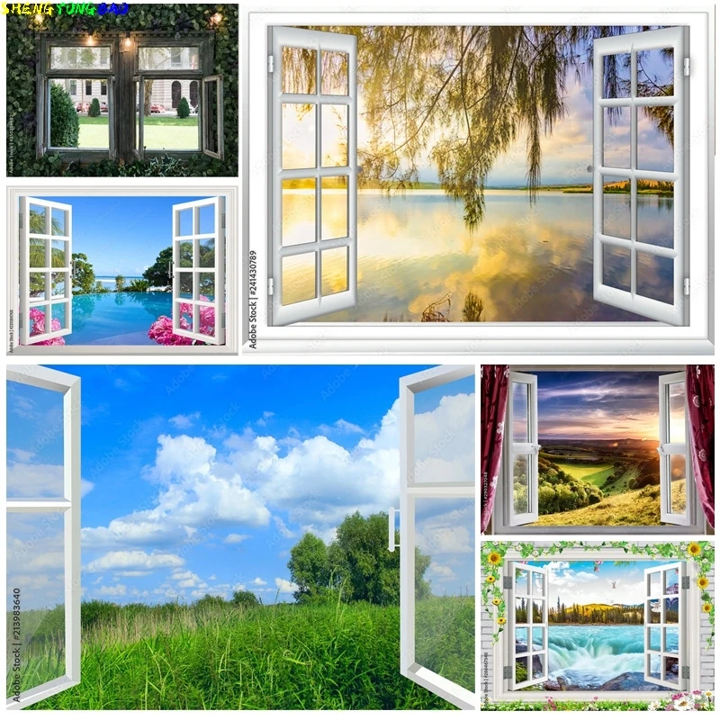 

Natural Scenery Outside The Window Photography Backgrounds Props Flower Tree Landscape Portrait Photo Backdrops 2236 CH-04