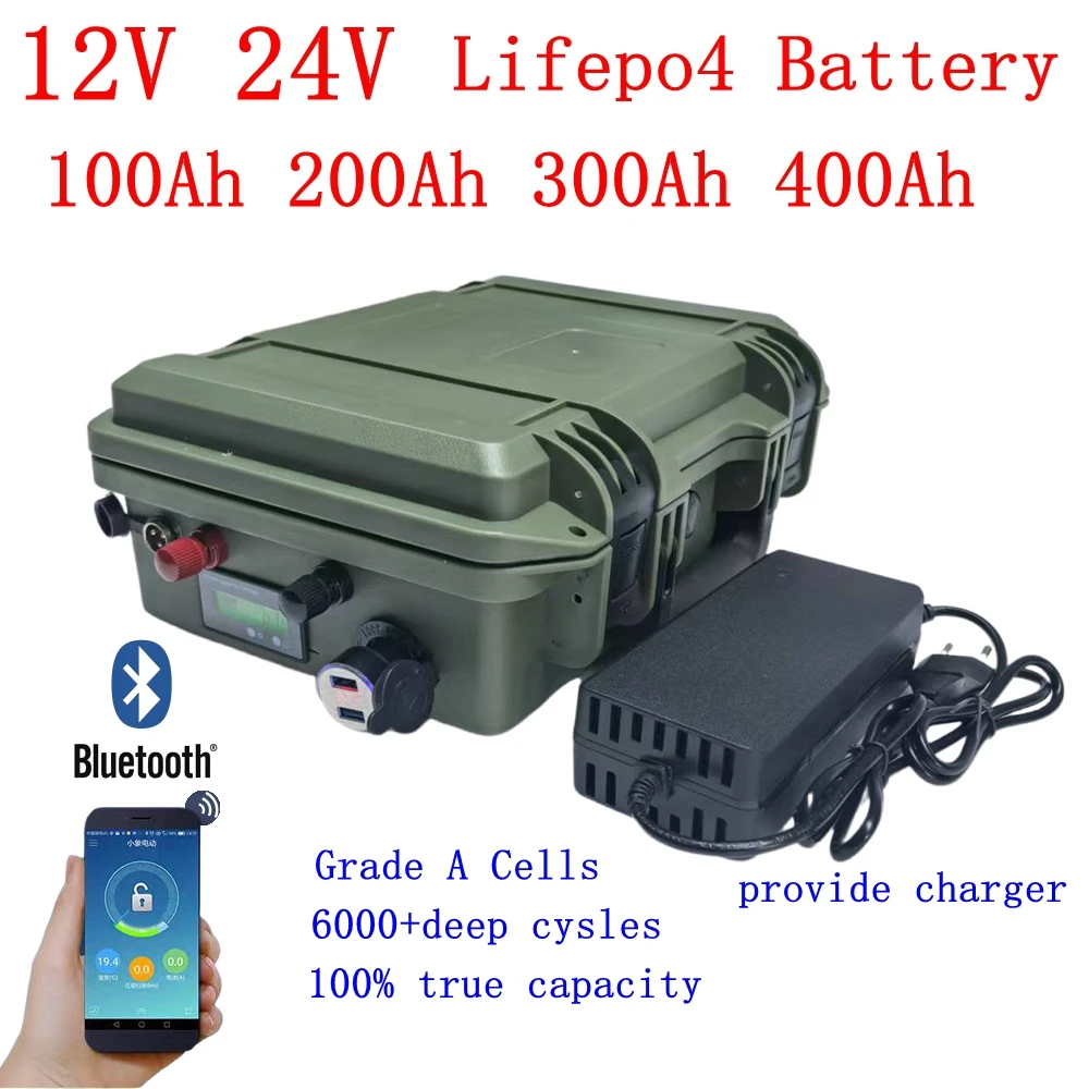 

12V 24V Lifepo4 lithium iron phosphate battery pack bluetooth BMS for boat solar system 100Ah 120AH 150AH 200AH 300Ah 400Ah