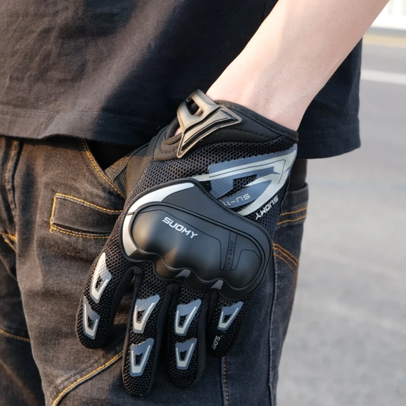 Luvas de motocicleta SUOMY SU-11 – respiráveis de corrida com dedos inteiros antiderrapantes elegantes |   XS-XXL Preto/Verde/Rosa