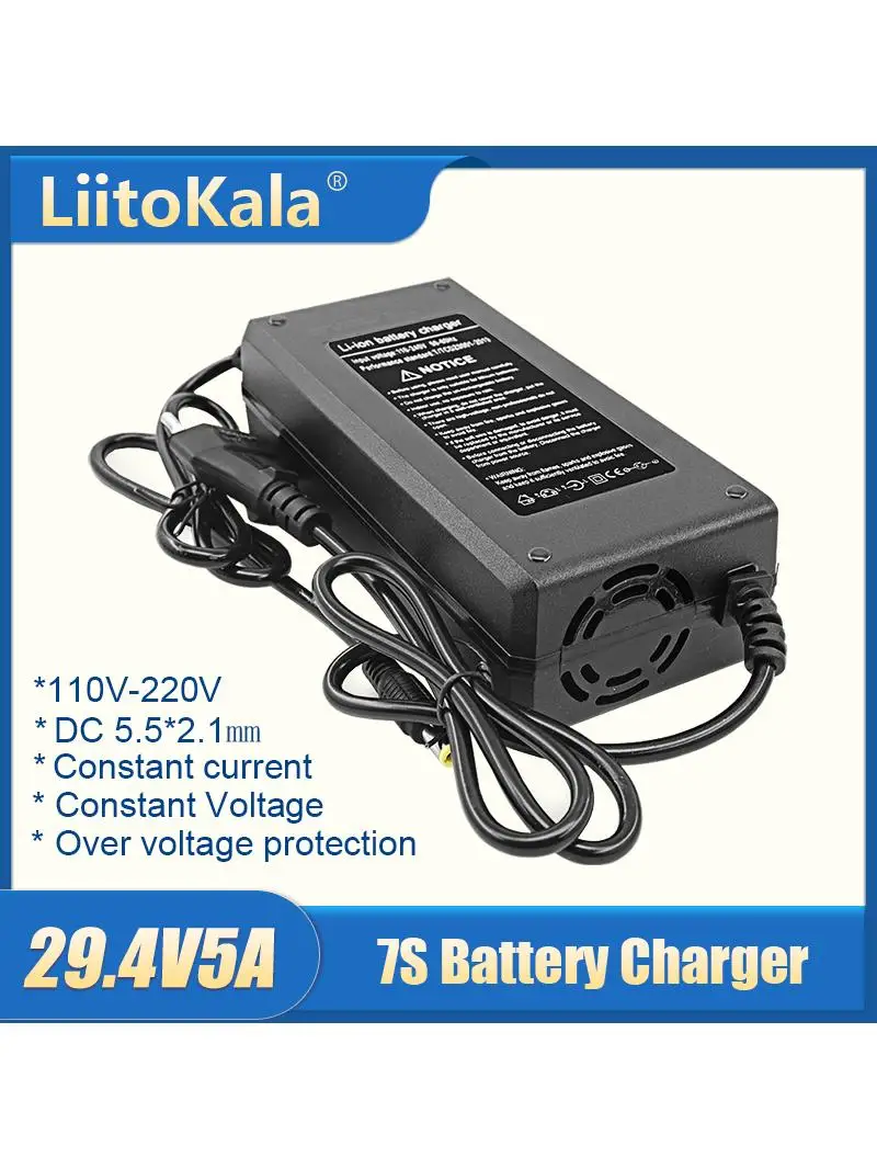 Ładowarka LiitoKala 29.4V 2A/5A 7S do akumulatorów litowych 24V 5A, ładowarka złączeniowa do pakietów akumulatorów litowych — zdjęcie produktu 7