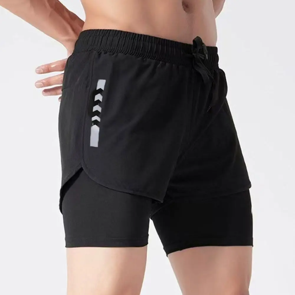 Double Layer Swimming Trunks Shorts Anti Glare Mid Waist Men Sports Training Shorts Surfing Pants Quick-drying