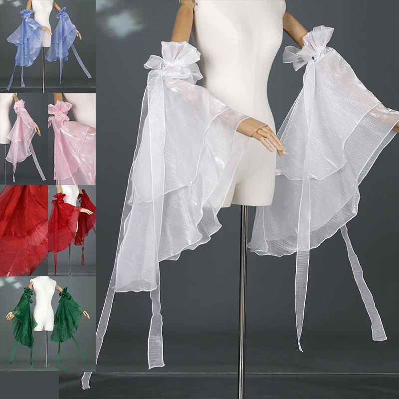 1 ペア二層古代スタイルプリンセスウォータースリーブダンス衣装ワンピースオールマッチスリーブトレーニング韓服エレガントなレースアップ