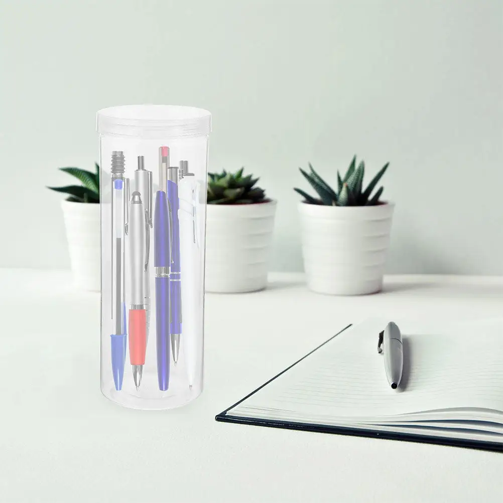 4Pcs Clear Plastic Pen Holder Desktop Pencil Cup Organizer Stationery Storage Container Office Accessories Transparent Cylinder