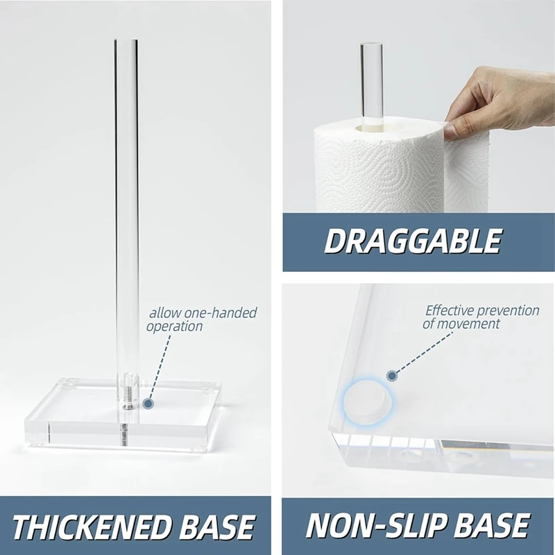 Transparent Acrylic Paper Towel Stand Holder, Freestanding Tabletop Roll Paper Tower Holder, Countertop Paper Towel Retail