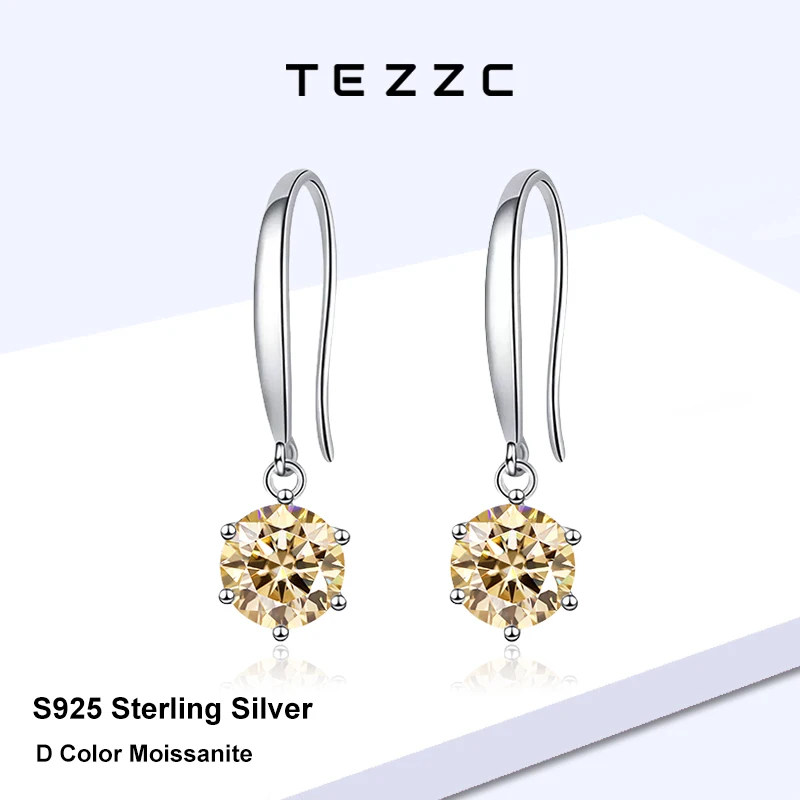 

Tezzc 1 Carat Champagne Moissanite Earrings For Women Classic S925 Sterling Silver Champagne Gemstone Earrings With Certificate