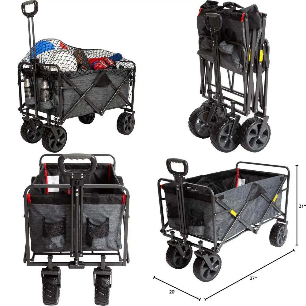 

Heavy Duty Collapsible Outdoor Folding Camping Cart - Portable Lightweight Utility Adjustable Rolling Grocery Cart for Outdoor G