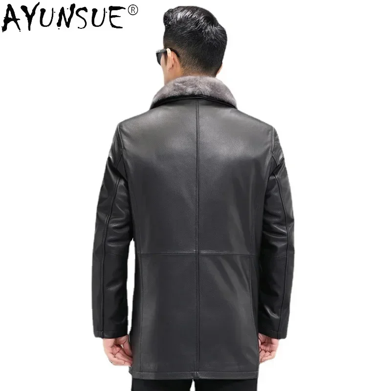 AYUNSUE 100% Genuine Leather Jacket Men Winter Warm White Duck Down Coat Real Mink Fur Collar Coats Sheepskin Clothing WPY4661