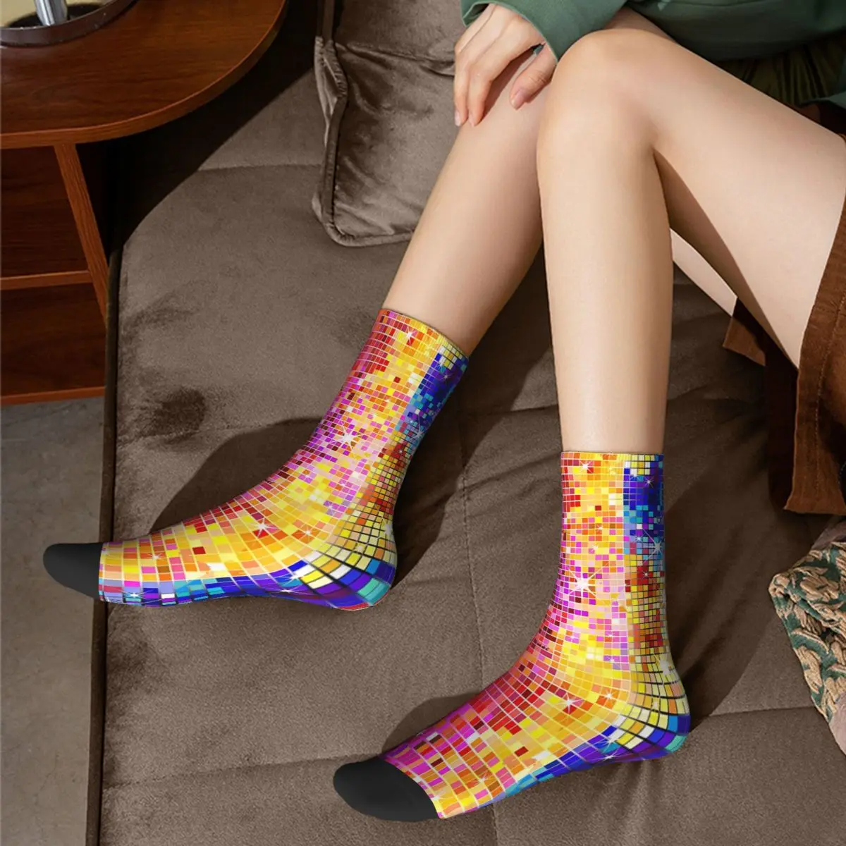 Image Of Metallic Colorful Sequins Look Disco Ball Image Glitter Pattern Sequins Socks Male Mens Women Spring Stockings Printed