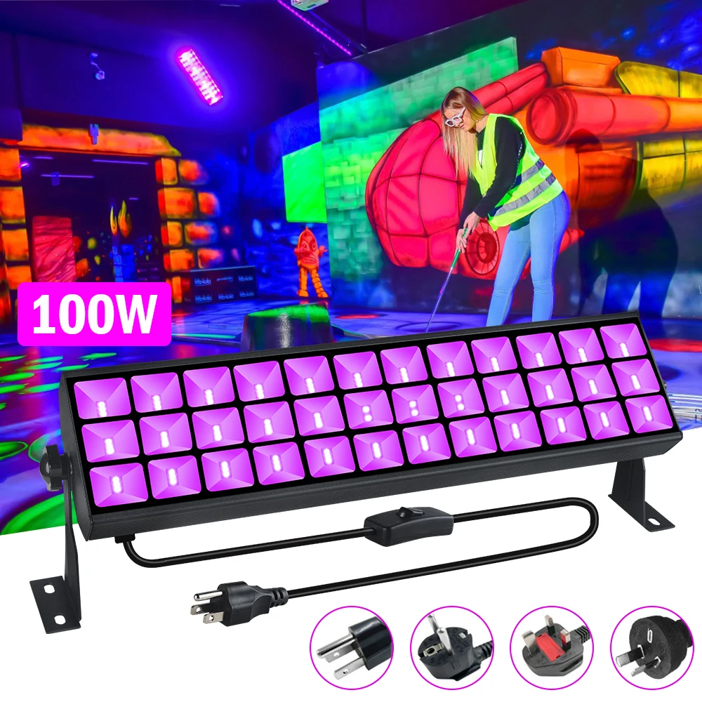 Luz UV preta com 105 luzes LED, Holofote preto, 385-400nm, para iluminação de palco fluorescente, Pintura corporal da sala de jogos, 100W