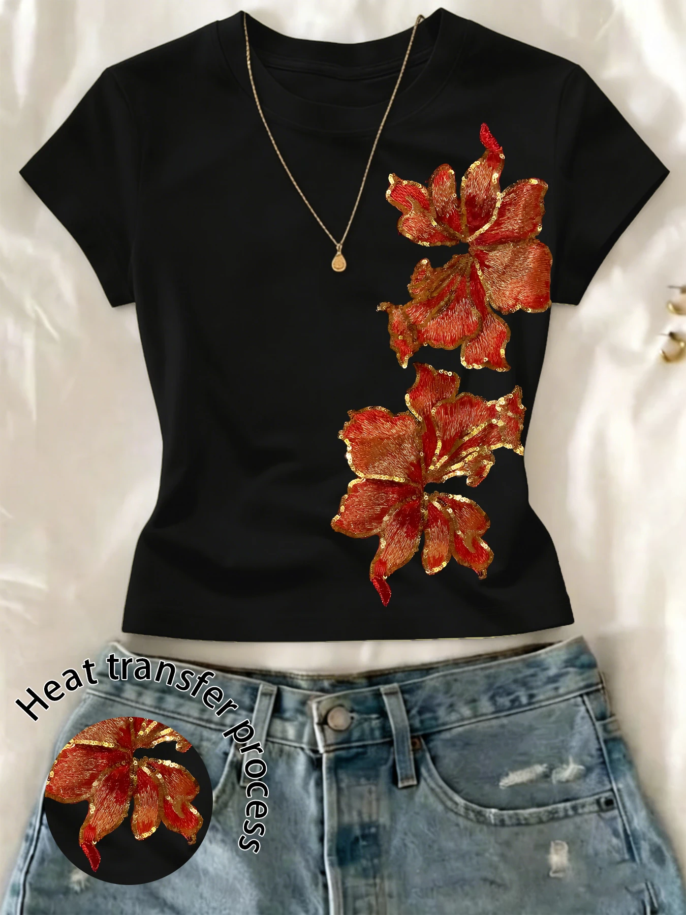 Y2K Dark Gothic Style T-shirt, Round Neck, Cropped, Short-Sleeved, Perfect for a Sexy Figure