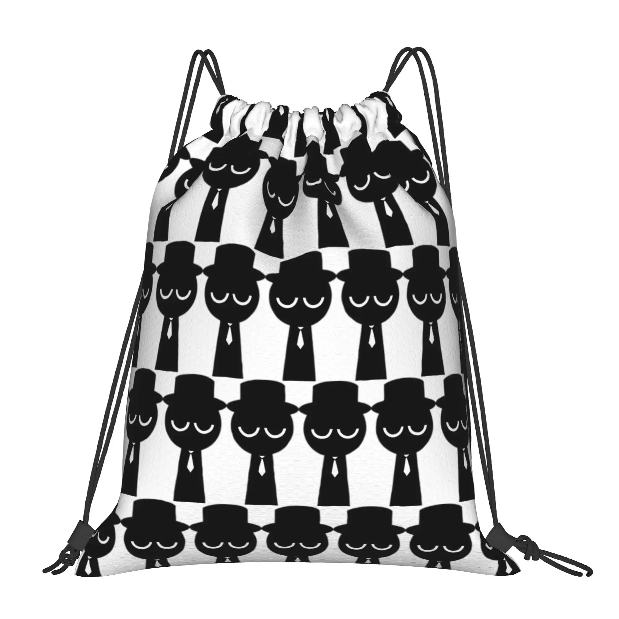 Black Sprunki Bag Drawstring Backpack Sports Sackpack Water Resistant Cartoon Game String Bags for Running 36cm (W) x 43cm (H)