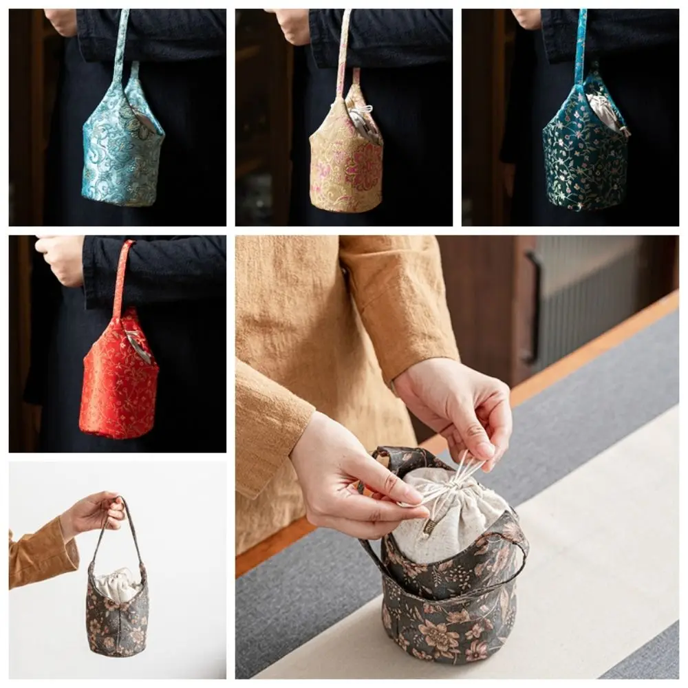 

Сумочка в китайском стиле с вышивкой и цветочным принтом, хлопковая сумка для хранения чайных инструментов, однотонная сумка для мелких предметов