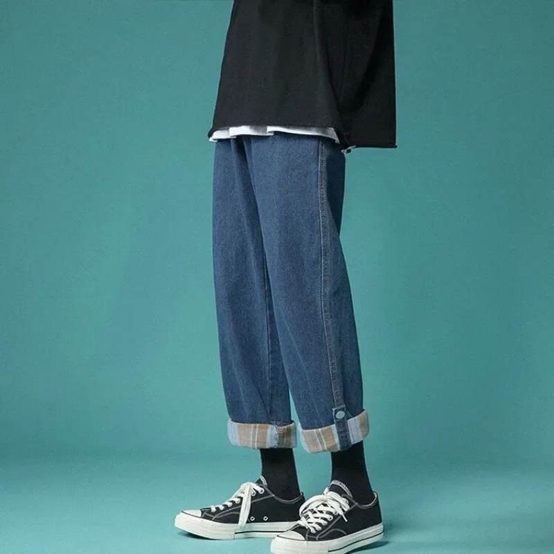 

Cropped Jeans for Men Designer High Quality Trousers Harajuku 2025 Trend Aesthetic Stylish Casual Wide Leg Xs Man Cowboy Pants