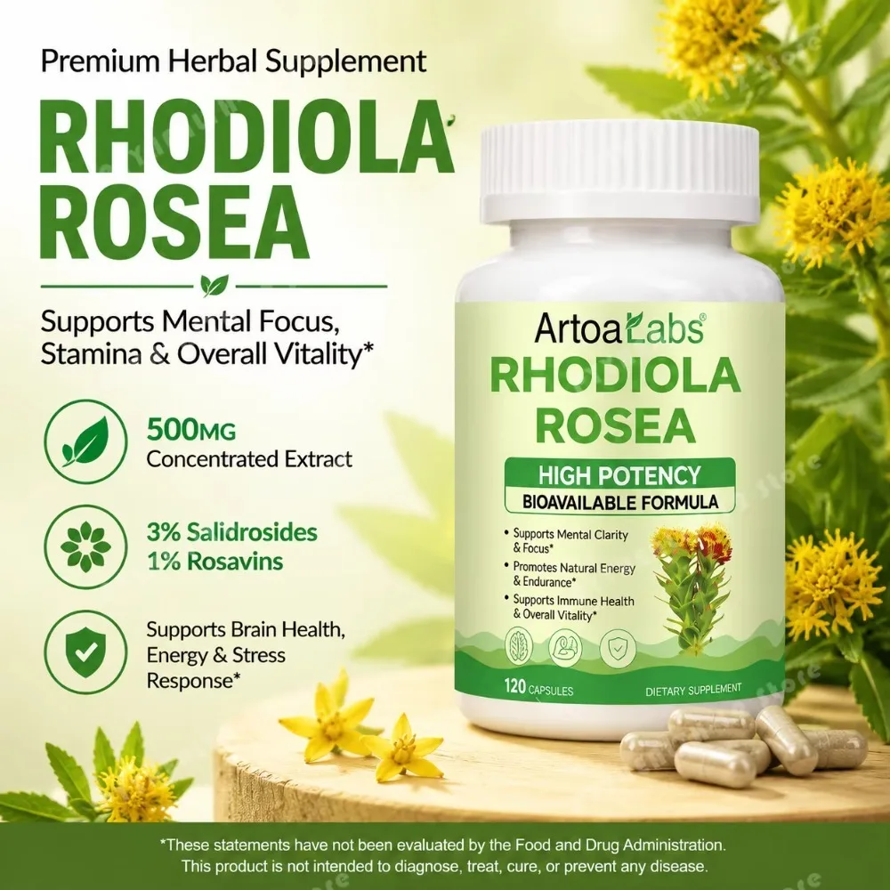 Rhodiola Rosea Capsules Extract with Salidrosides & Rosavins for Stress Management, Mental Focus, Sustained Energy & Stamina