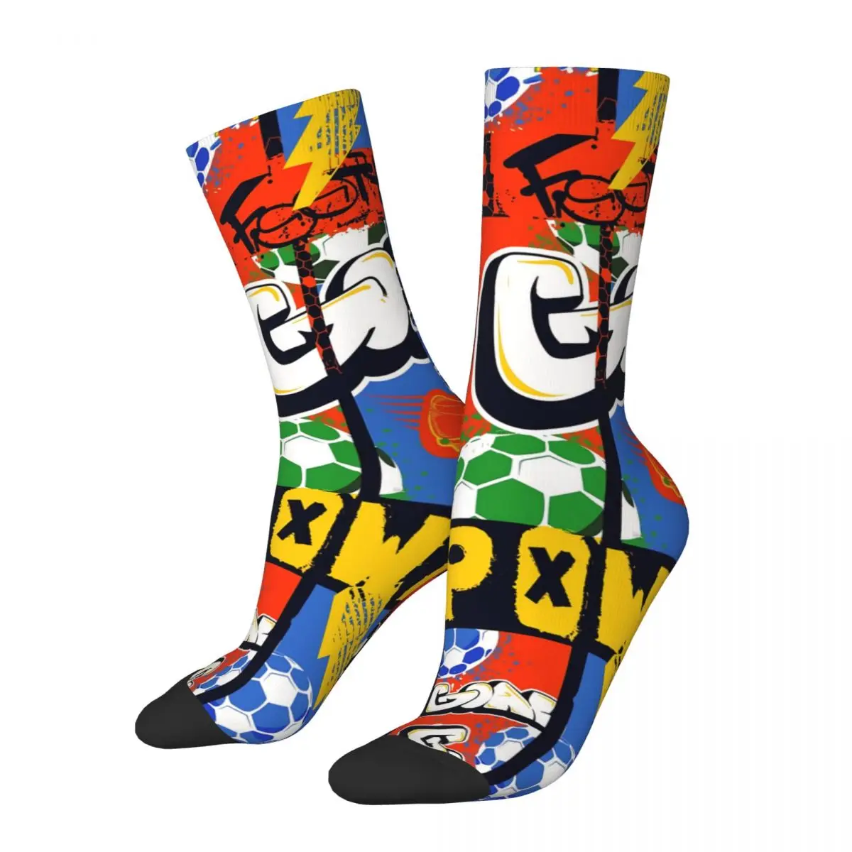 Chaussette avec motif de ballon de football pour hommes, graffiti Harajuku plus tard, motif d'art, chaussettes d'équipage imprimées, cadeau de nouveauté