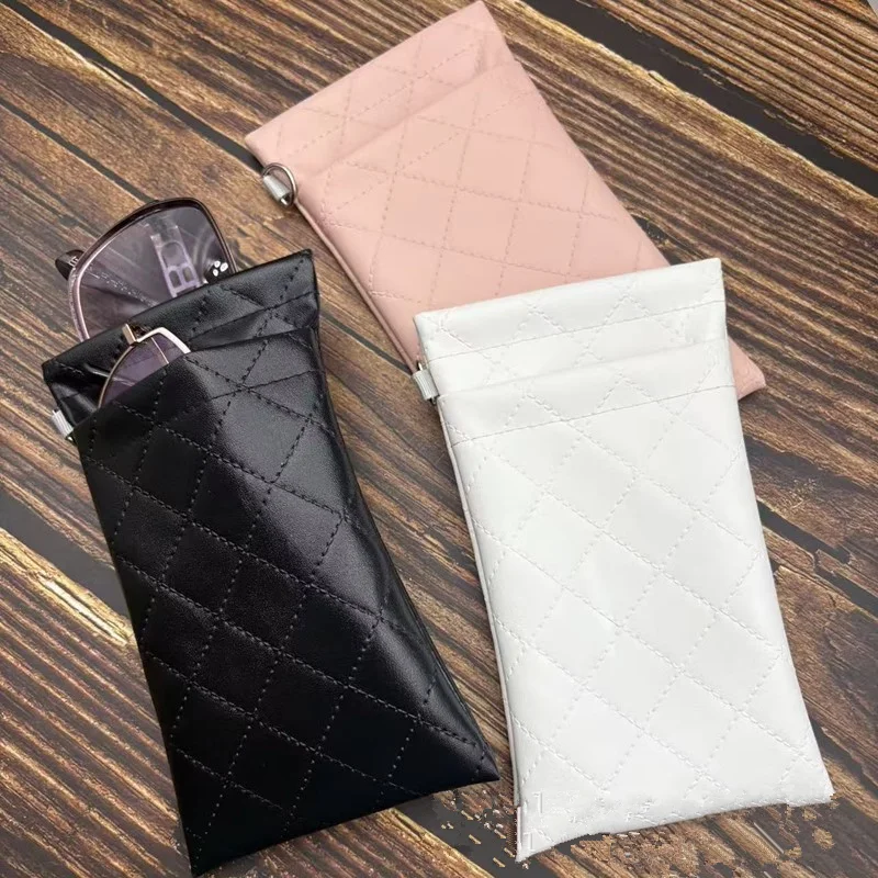 Double layer Eyeglasses Pouch Squeeze Top Soft Glasses Case Multifunctional Portable Pouch Protective Eyeglass Bag black pink