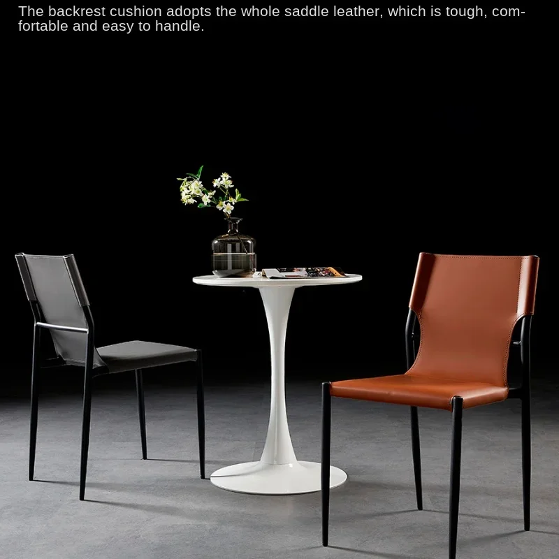 Chaise de Salle à Manger en Cuir, Tabouret à Dossier Moderne, Selle Nordique Minimaliste Italienne, Mobilier observateur de Luxe pour Restaurant et Hôtel