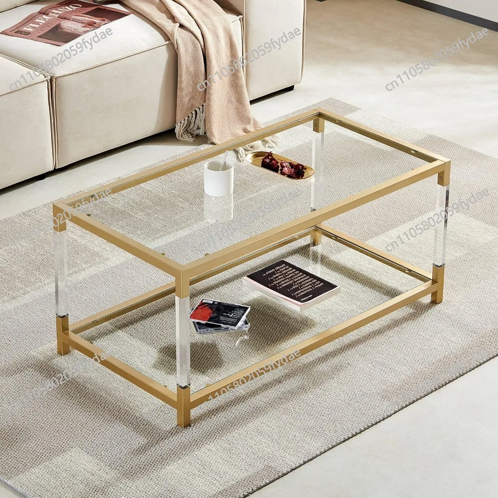 coffee table, modern design dual-layer coffee table, perfect for living space, ultra-clear glass top, transparent