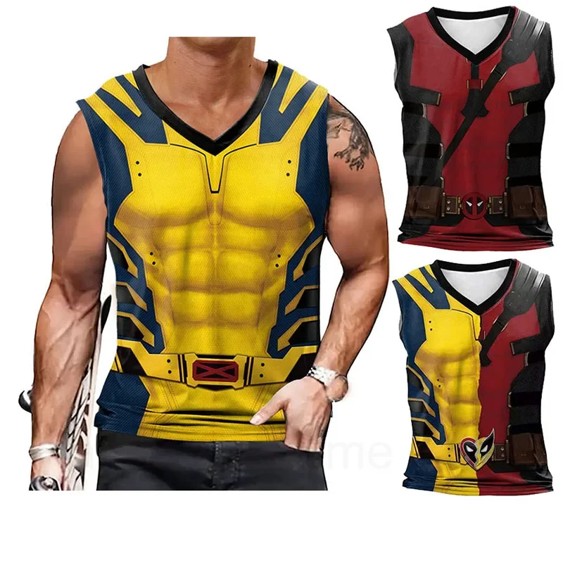 

Deadpool & Wolverine Cosplay Vest Men 3D Superhero Wolverine Tracksuit Party Deadpool 3 Vest Halloween Sportswear Shirt Tees