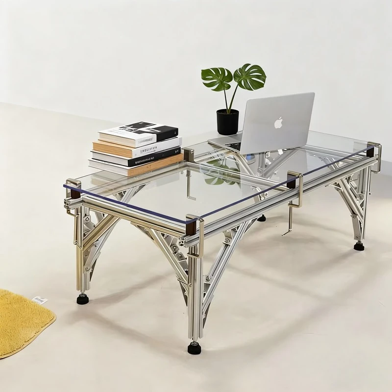 

Современный простой алюминиевый профильный журнальный столик для дома, малогабаритной квартиры, придиванный столик, прозрачный стеклянный чайный столик в стиле Баухаус, длинный столик.