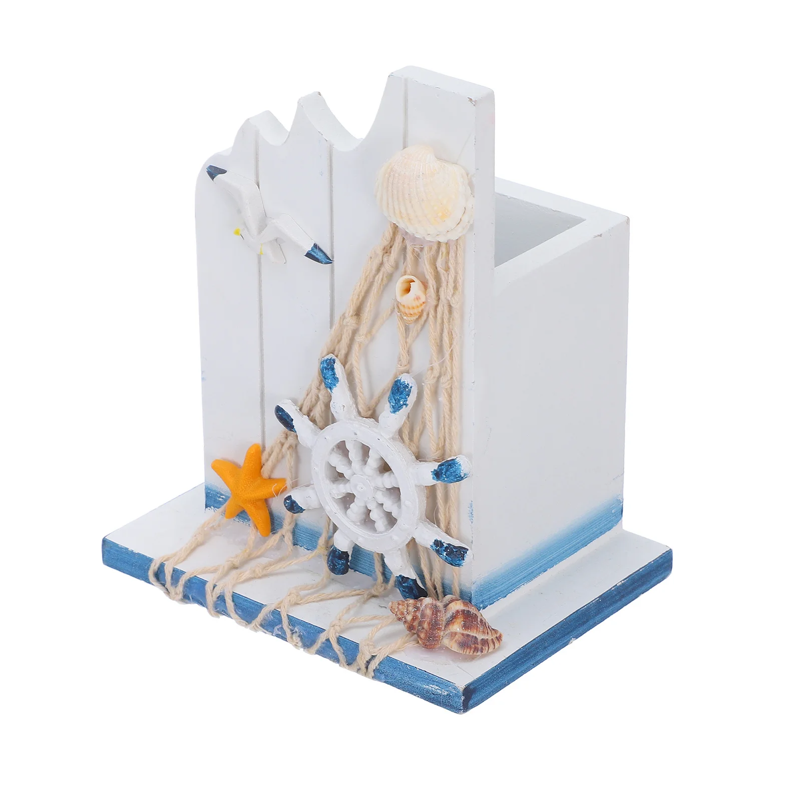 

Wooden Pen Holder Creative Mediterranean Style Desk Organizer For Home Office Decoration Table Pencil Storage Stationery