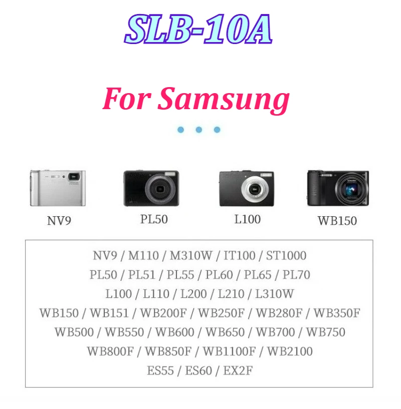 SLB‑10A 3.7V 1050mAh Camera Battery for Samsung SL102 SL202 SL420 SL620 SL820 HZ10W HZ15W ES55 ES60 L100 L110 L200 L210 L310W