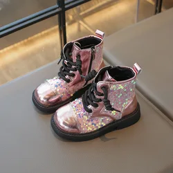 Kids Boots for Girls Spring Autumn Sequins Toddler Short Boots Fashion 2024 New Children's Causal Round Toe Non-slip Ankle Boots