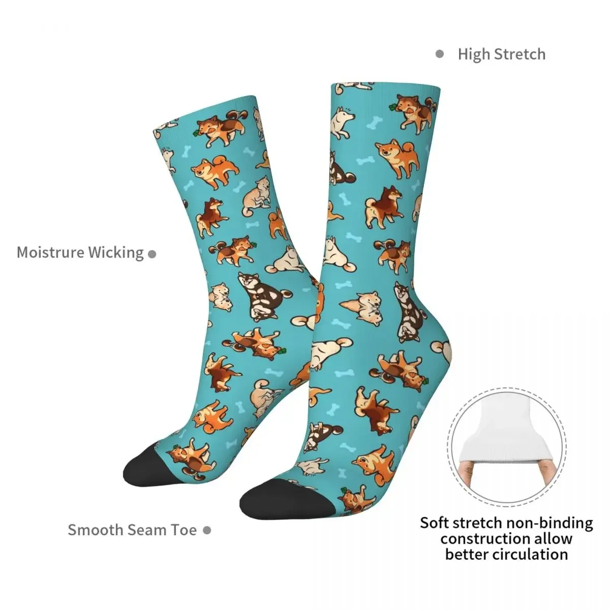 Shibes In Blue Socks Harajuku Sweat Absorbing Stockings All Season Long Socks Accessories for Man's Woman's Birthday Present