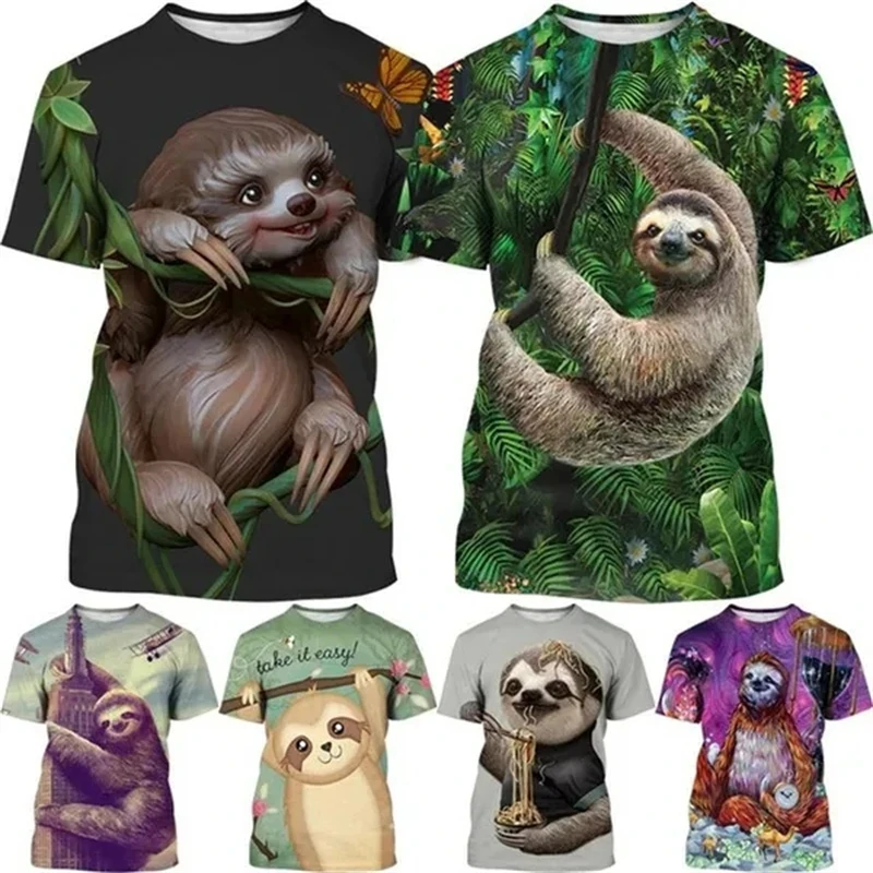 Lovely Sloth Graphic T Shirt for Men Clothing 3D Bradypod Animal Printed T-shirt Casual Short Sleeve Fashion Kid Tops Tee Shirts