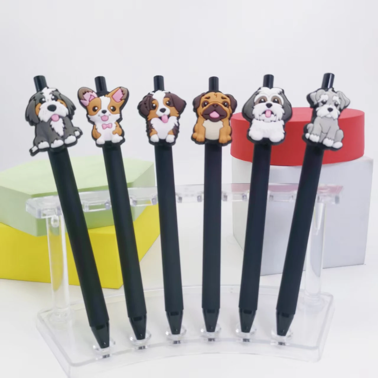 مجموعة مكونة من 10 أقلام حبر جاف بنمط Happy Dog، وتصاميم إبداعية للجرو، وأشكال متعددة، واللوازم المدرسية المكتبية