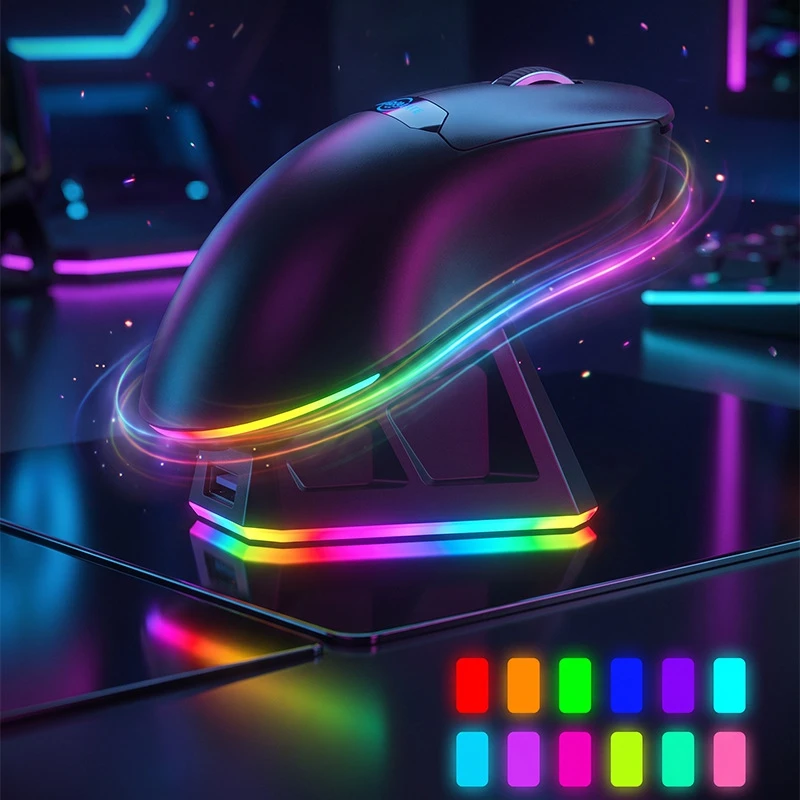 Wireless Bluetooth Mouse Ergonomic Lightweight 12K DPI with RGB Magnetic Charging Dock Gaming Wireless Mouse for Gaming Office