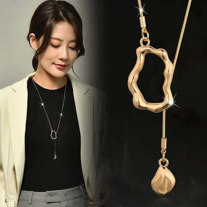 Statement Irregular Geometry Long Necklaces Pendants for Women Personality 2024 New Neo Gothic Sweater Chain Accessories