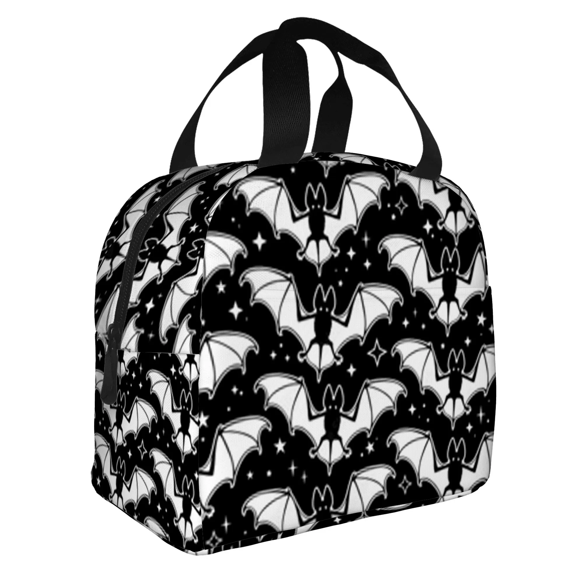 Gothic Bat Pattern Lunch Bag Insulated Cooler Bag Unisex Reusable Thermal Tote for School Office