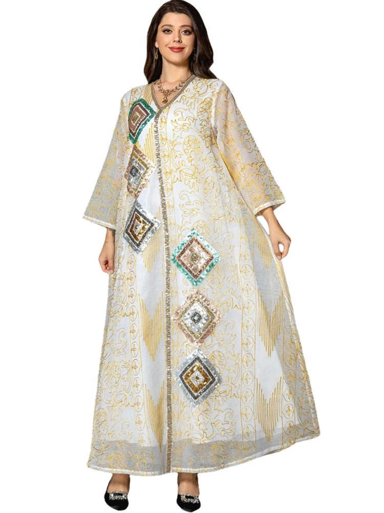 

Mesh Sequin Abayas for Women Muslim Evening Party Maxi Dress Eid Djellaba Ramadan Dubai Kaftan Turkey Robe Islam Jalabiya Caftan