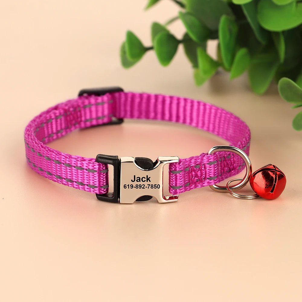 Eingraviert Individuelles Katze Kragen Reflektierende Kätzchen Welpen Halsbänder mit Glocke Personalisierte Pet Katzen Kragen Halskette Zubehör 1cm Breite – Detail 9