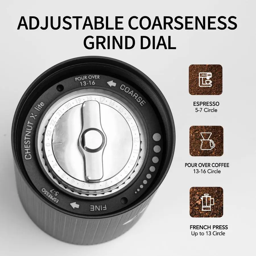 مطحنة قهوة يدوية من الفولاذ المقاوم للصدأ مطحنة قهوة مخروطية الشكل بسعة 20 جرام إعداد خارجي عددي قابل للتعديل