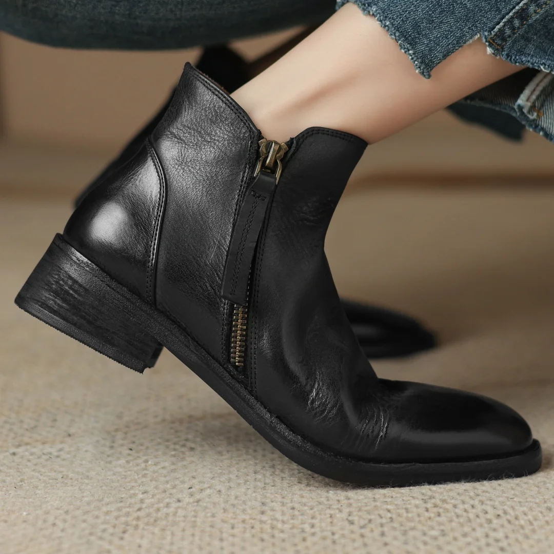 

Женские осенние ботильоны на плоской подошве с двойной молнией размера 34–41, высокое качество, мягкие удобные повседневные короткие ботильоны с круглым носком