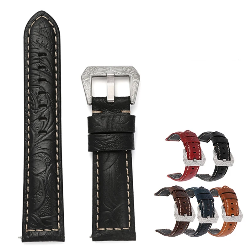 Watch Strap 20mm 22mm vintage carved flowers silver buckle smart watch strap accessories watchbands