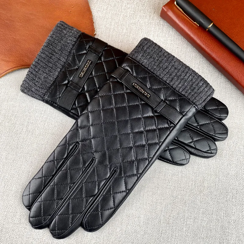 

Real Leather Gloves Male Autumn Winter Thermal Fashion Black Driving Men Sheepskin Gloves Touchscreen Business YSM0073