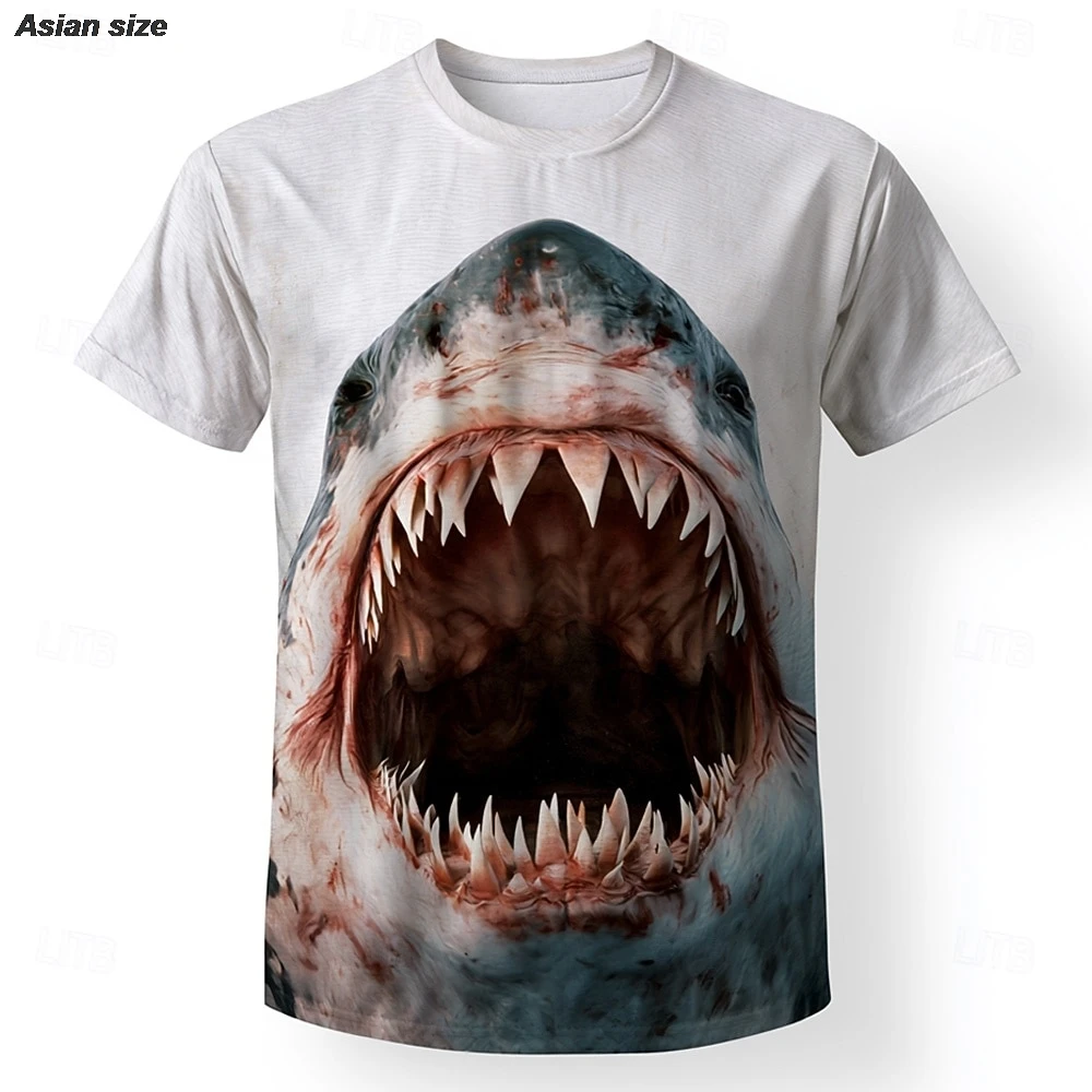 Halloween Men's Shark T Shirt Short Sleeve 3D Print Crew Neck Exaggerated Designer Casual Tops