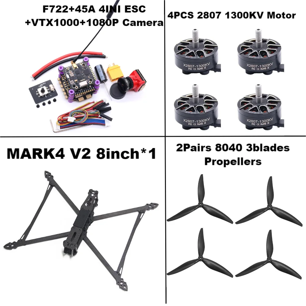 Rctosky MARK4 V2 8/9/10inch F722 Flight Control 45/60A 4INI ESC rack drone FPV carbon fiber PV Racing Drone Quadcopter Freestyle