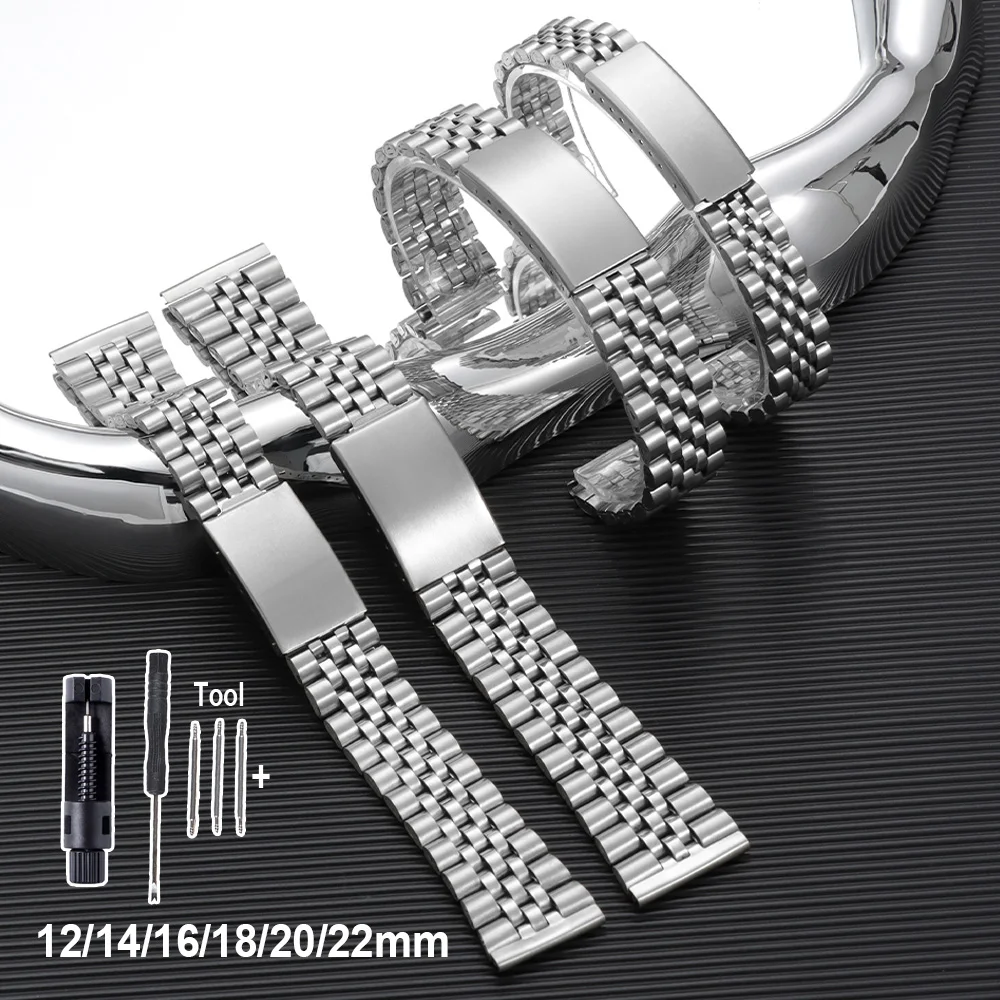 

Universal Watch Strap 12mm 14mm 16mm 18mm 20mm 22mm Stainless Steel Watch Band MenWomen Folding Buckle Metal Bracelet Accesories