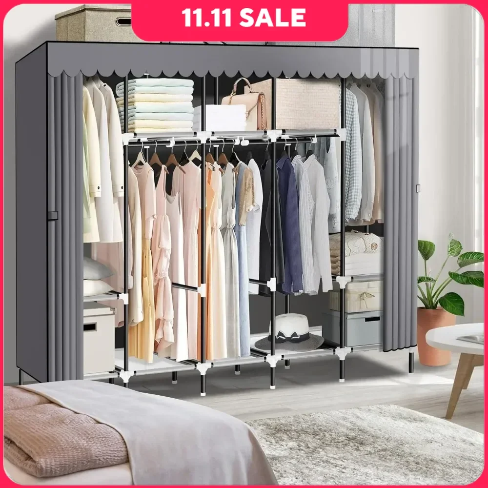 

Portable Closet,Great Size 82-Inch Portable Wardrobe with 5 Hanging Areas 10 Storage Shelves Hanging Clothes,Grey Clothing Rack