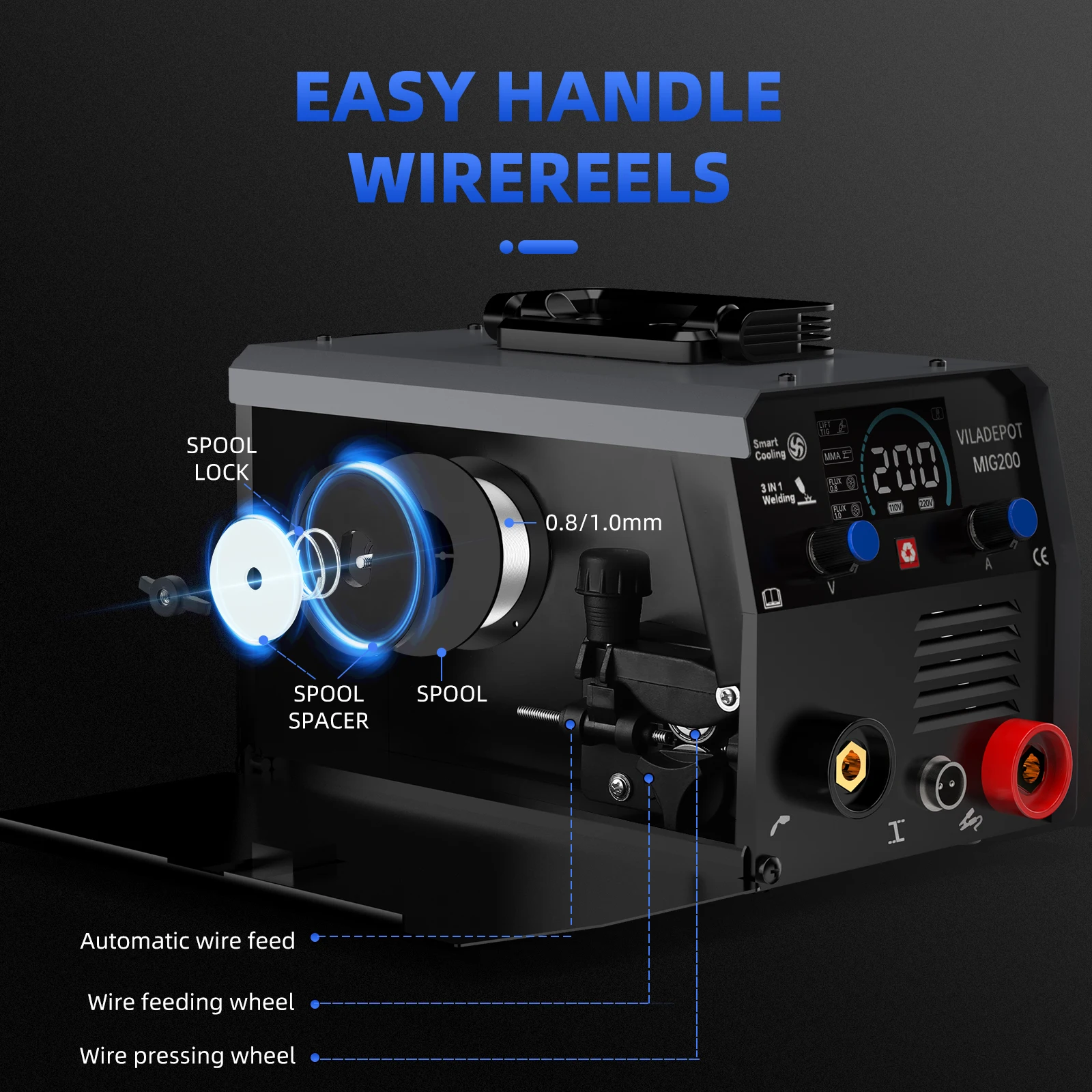 220 V 140 A MIG-Schweißgerät – 3-in-1 MIG/ARC/Lift TIG, Tragbar, Mit LED 220 V 140 A MIG-Schweißgerät – 3-in-1 MIG/ARC/Lift TIG, Tragbar, Mit LED