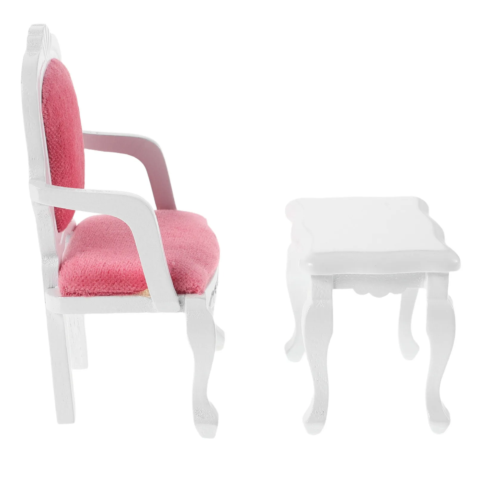 

2Pcs Miniature House Living Room Accessories Realistic Wood Table Chair Set for Dollhouse Interior Decoration Small