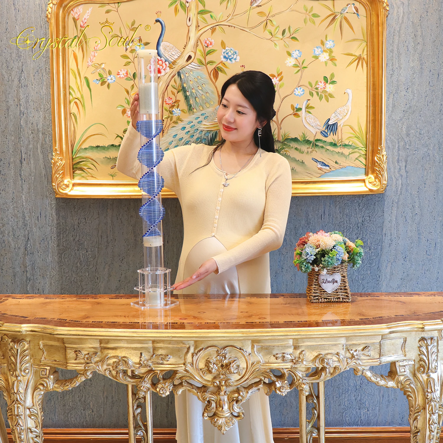 Crystal Soul Customizable 1Min 10 Min 15 Min Sound Healing Blue DNA Rain Stick Imitates Rain Instruments