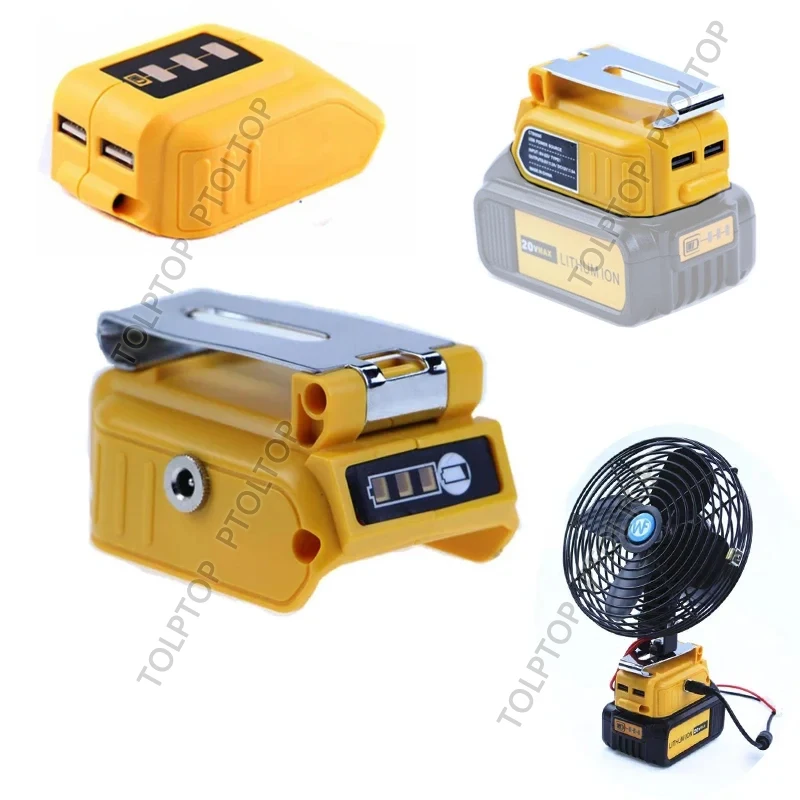 NEW Adapter with 12V 5A DC Output Interface and Clip For DEWALT 18V 20V Li-Ion Battery Dual USB and LED Display Converter