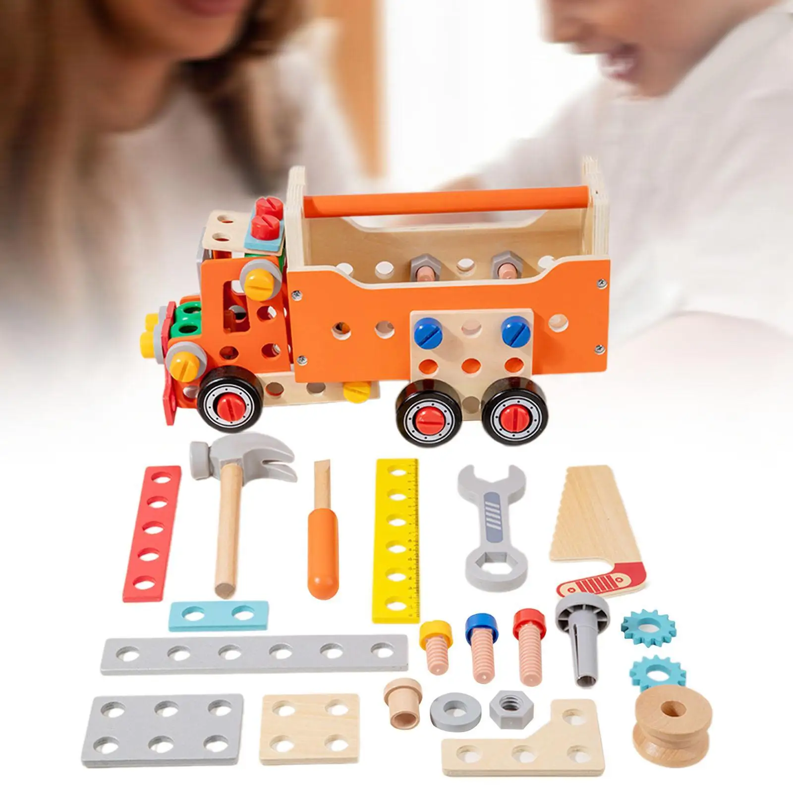 Juego de herramientas de madera para niños pequeños, juego de juguetes de madera, regalos de Navidad y cumpleaños, juego de bloques, juego de herramientas para niños, caja de herramientas de construcción de madera para niños