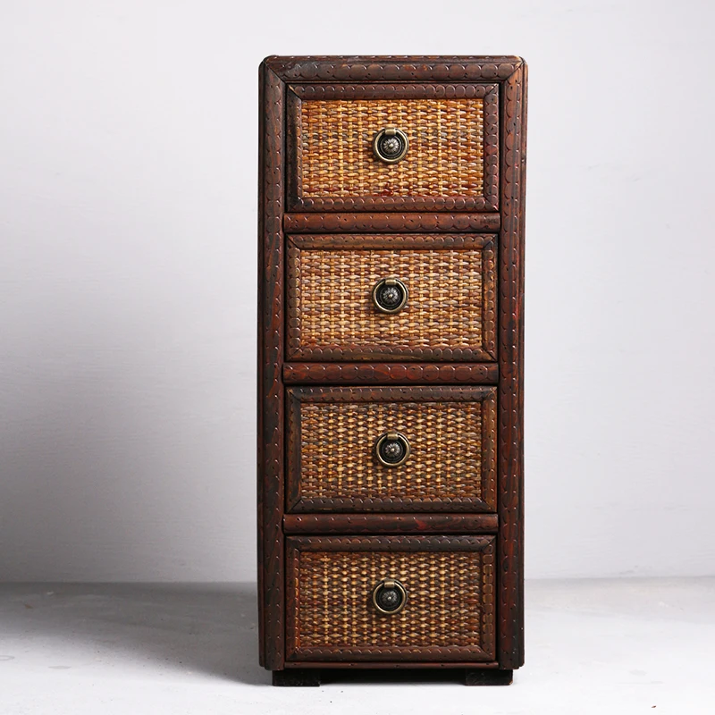 

Vintage Chinese Style Tea Storage Cabinet with Drawers Compact Five-Drawer Chest Small Space Organizer for Tea Room