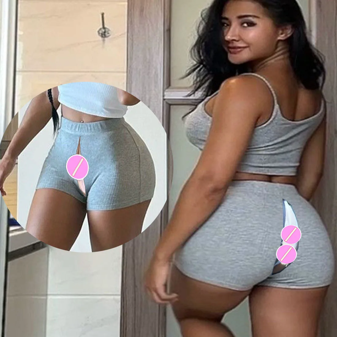 Open Crotch Outdoor Sex Pants Exotic Hotpants Women Peach Hip Leggings Mini Shorts Push Up Sweatpants Joggers Couple Streetwear